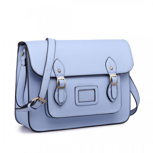 LT1665 - Miss Lulu Plain Leather Look School Work Satchel - Light Blue LT1665 - Miss Lulu Plain Leather Look School Work Satchel - Light Blue